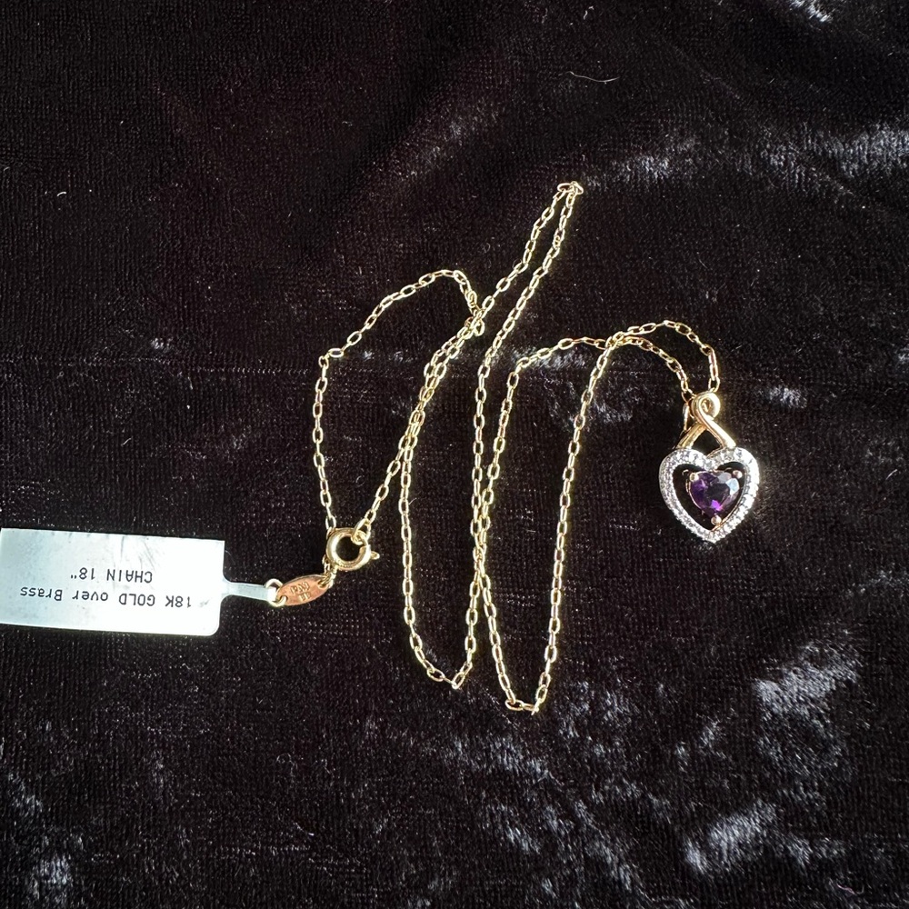 PAJ BB Gold Vermeil and Amethyst Heart Necklace with An 18-inch Chain Brass 925